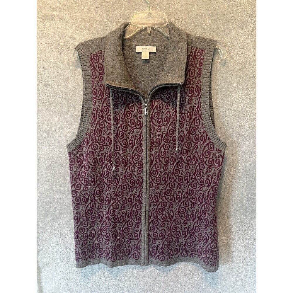 CJ Banks Womens Drawstring Cotton Mockneck Full Zip Knit Vest Size X